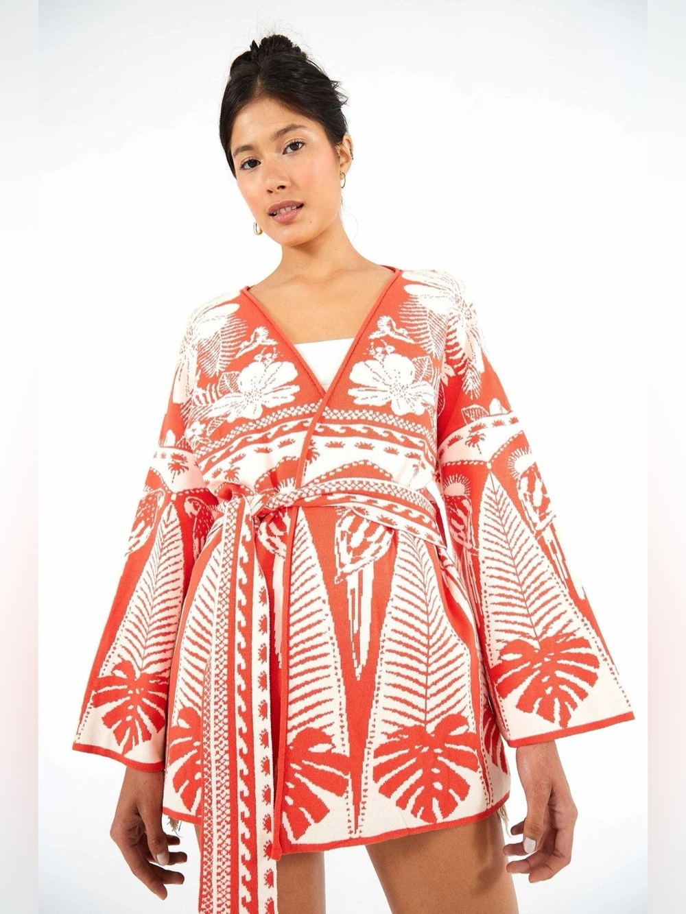 FARM Rio Red Palm Cardigan Kimono Wrap Medium RARE